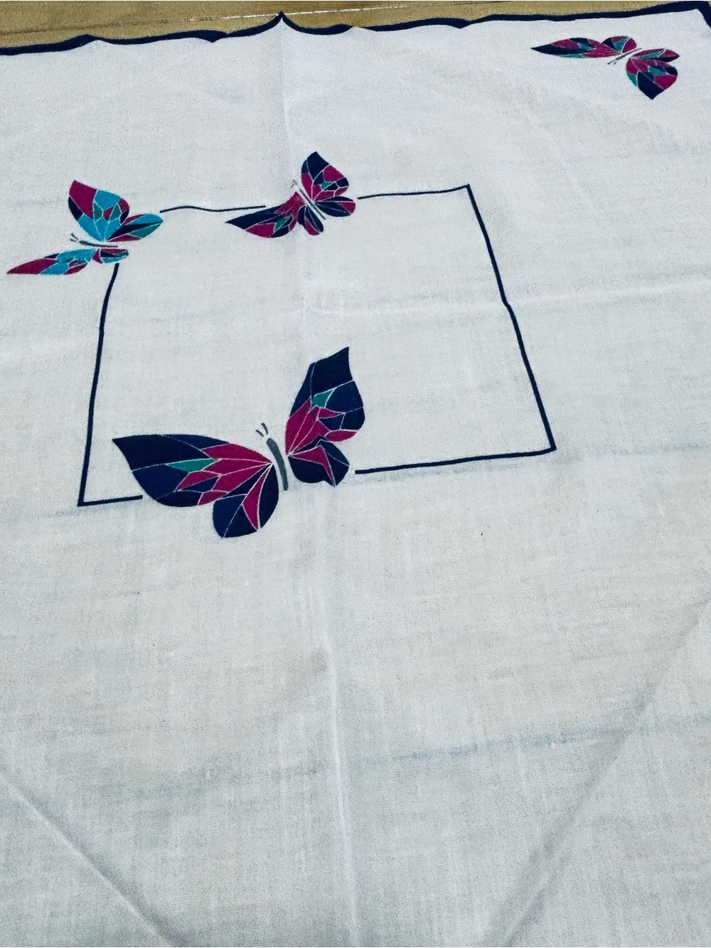 Hanae Mori White base/Multicolor 100% Cotton Handkerchief/Bandana/Scarf 43cm/17” - Picture 4 of 7